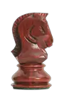 A red chess piece with the horse 's head on it.